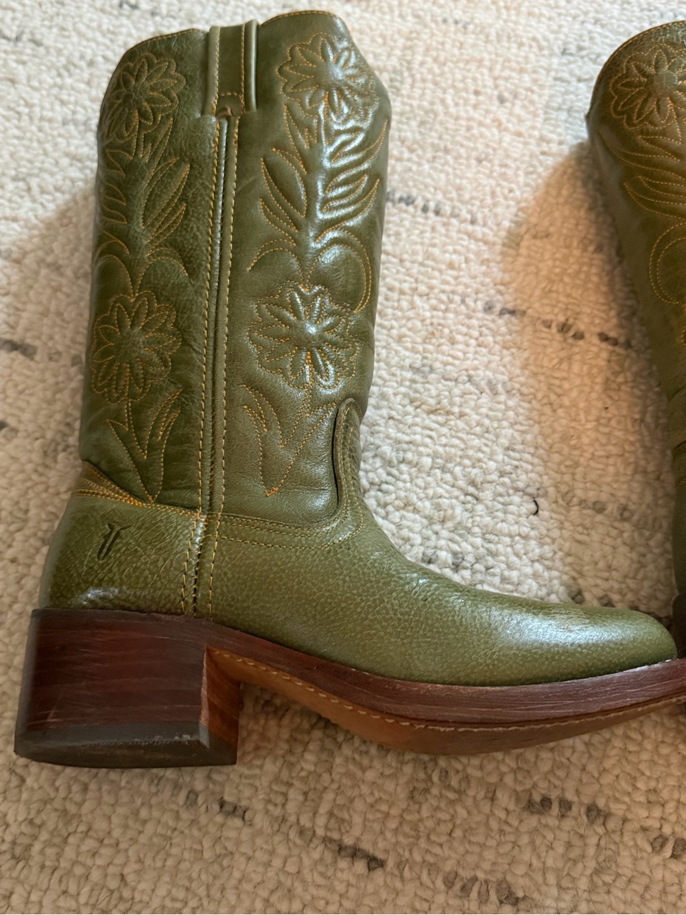 Frye Olive Green Embossed Leather Cowboy Boots size 6.5 GUC - Picture 7 of 12